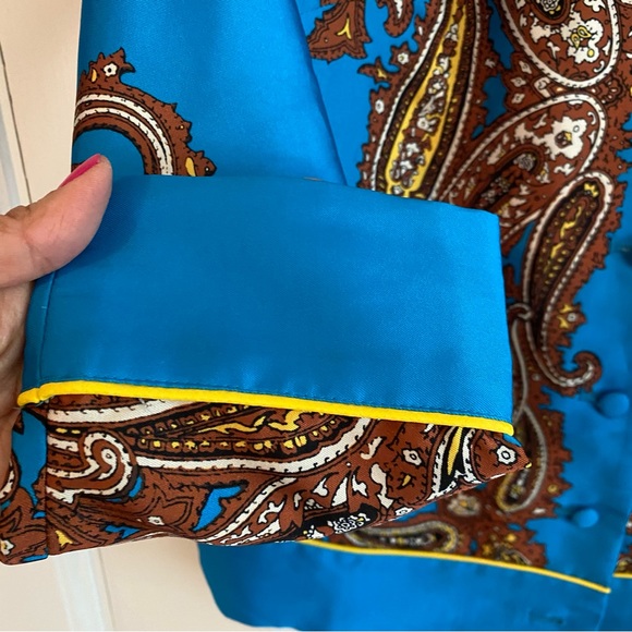 J. Crew Drapey Button-Up Shirt in Paisley Print, XS Turquoise Blue - Picture 4 of 15